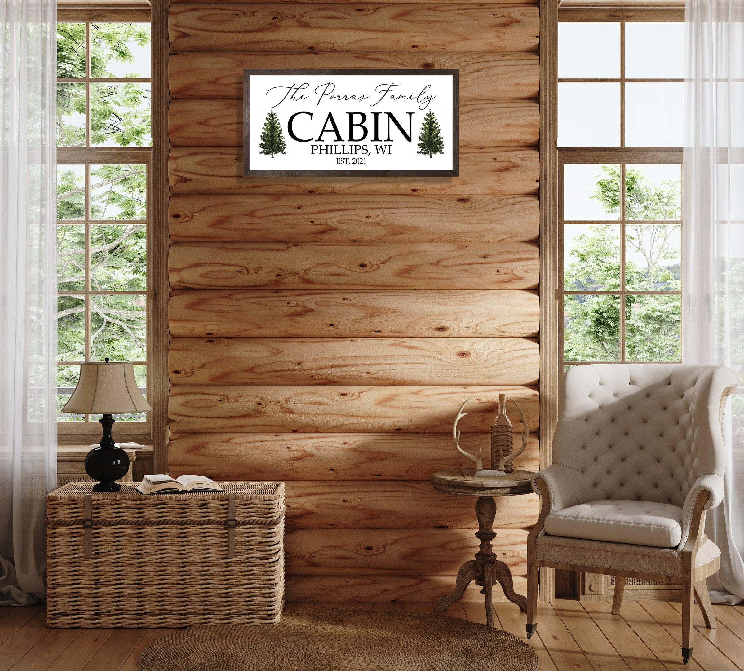 Customizable Lodge Decor, Parlin Lakes Lodge Cabins Wood Fish Sign