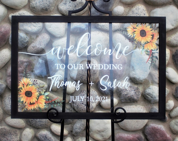 Wedding welcome sign-welcome to our wedding sign-for wedding entrance ceremony-with sunflowers-acrylic-personalized sign for wedding-decor