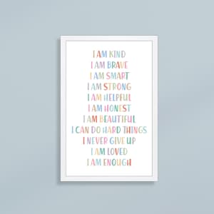 Affirmations wall art for kid-Inspirational wall art-wall decor for girls room wall art-nursery decor-new baby gift-i am kind