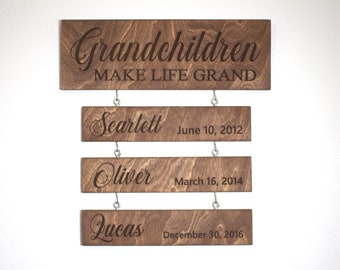 Gift for Grandparents-sign with names-grandchildren sign personalized-Grandma gift-Grandchildren Make Life Grand Wood Sign-Grandparent Gift