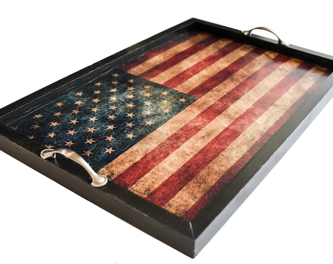 4th of July patriotic decor-4th of July decorations-barbecue-wood tray with handles-tray decor-us flag wood-patriotic gifts-coffee table