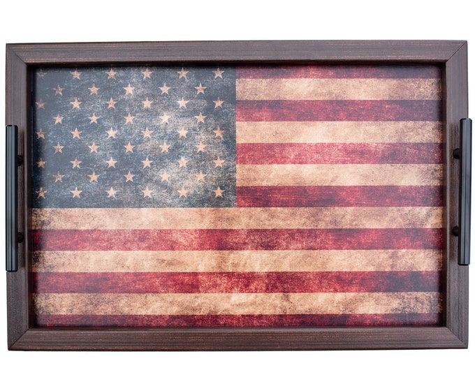 Barbecue tray-patriotic decor-4th of July decorations-barbecue-wood tray with handles-tray decor-us flag wood-patriotic gifts-coffee table