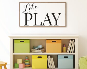 Lets Play Sign-Playroom Sign-toy room wall art-toy room sign-kids game room sign-playroom decor-family game room-children's room sign wood