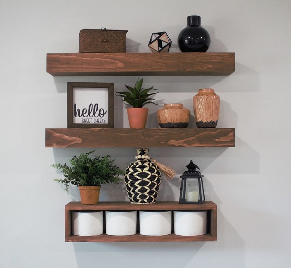 Floating Wood Box Shelf Bathroom Shelf Organizer Wall Decor Storage Display  Shelf 