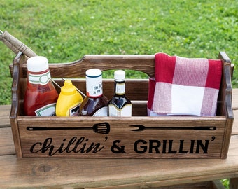 Chillin' & Grillin' tote caddy-Barbecue tool caddy-Barbecue grill caddy-BBQ condiment caddy-condiment holder-BBQ grill tote-grill utensil