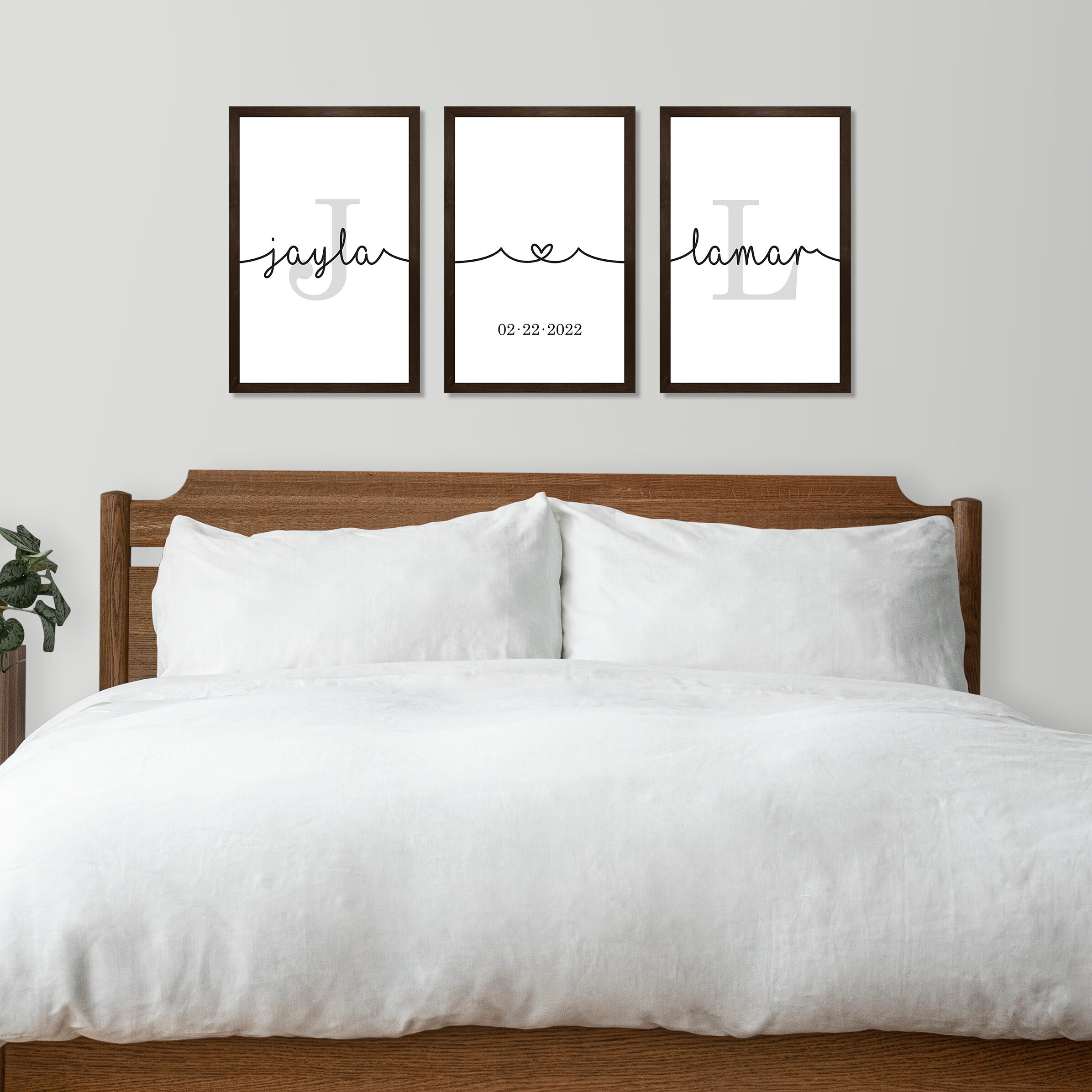 Personalized wedding gift for couplecouple name sign above bedbedroom