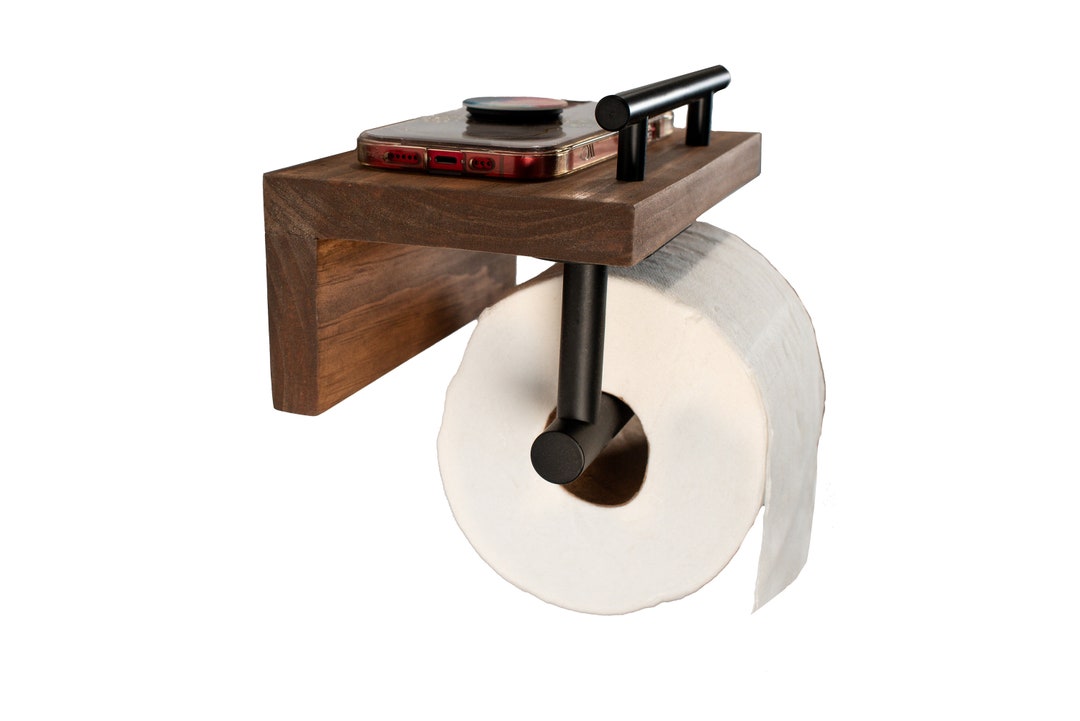 Wood Toilet Paper Holder With Shelffarmhouse Bathroom Toilet Paper