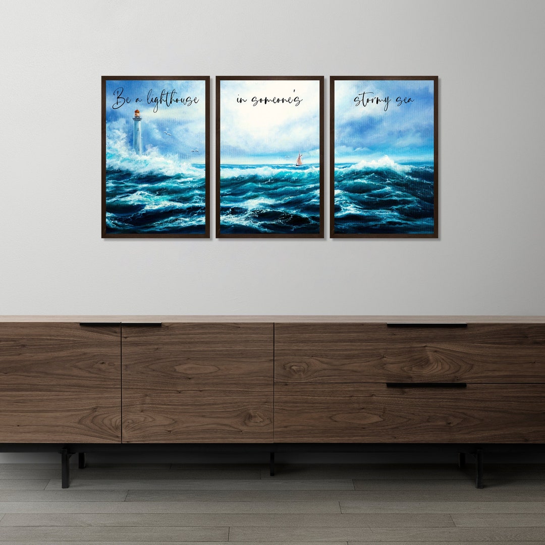 Be a Lighthouse Sign-wood Wall Art-set of 3 Prints Ocean Art-ocean Wall ...