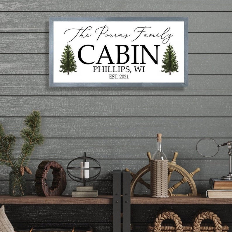 Custom cabin signs-personalized cabin sign for cabin gifts-cabin art-cabin decor-family cabin sign-wall sign image 1