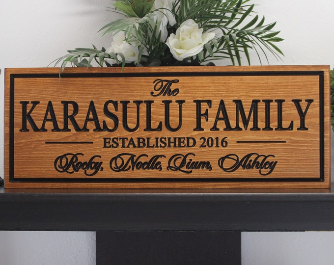 Family sign with names-last name and member sign-personalized family name sign-established engraved wood wooden signs custom