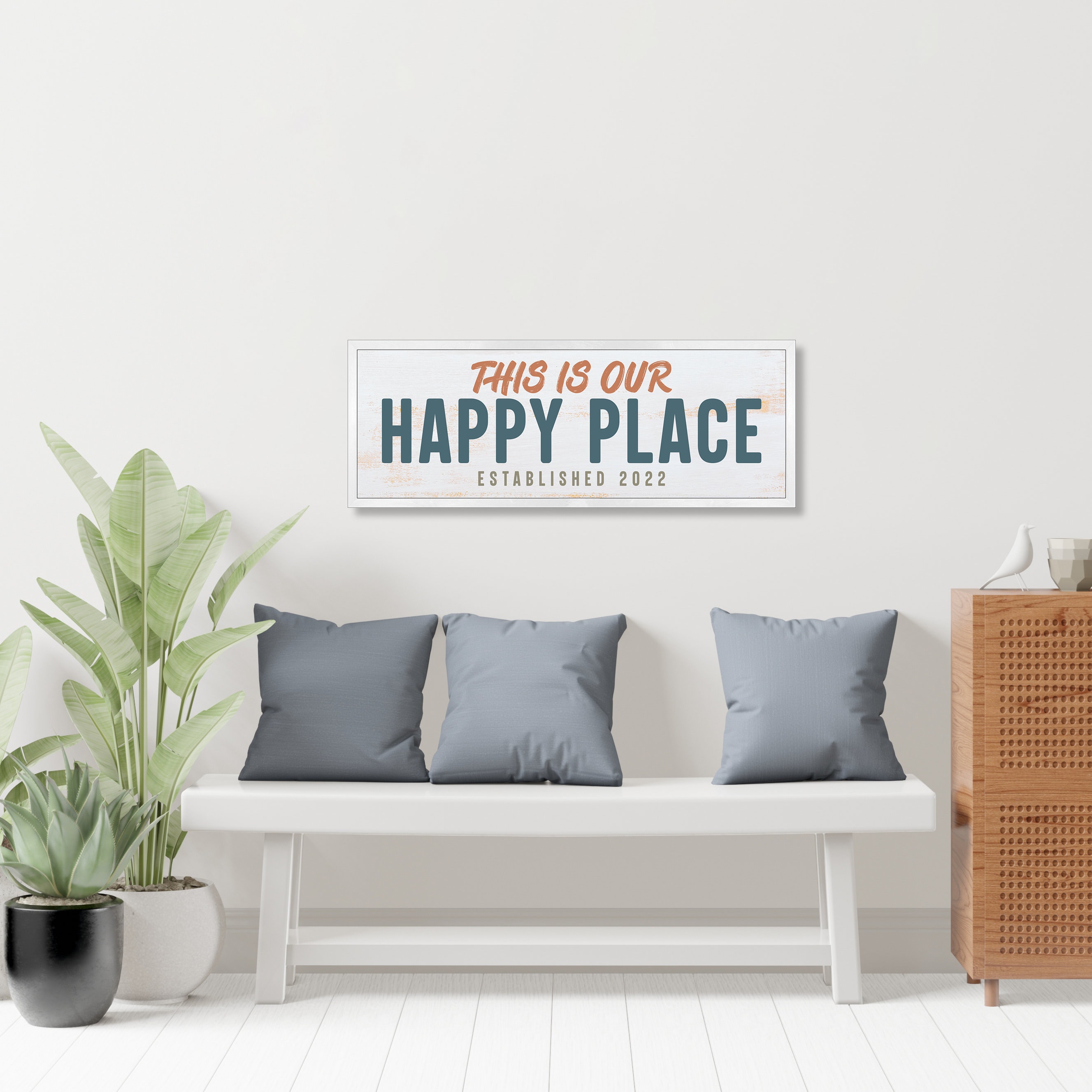 This is our happy place sign-above couch wall decor-living room wall  decor-family established sign-gift for family-home decor farmhouse