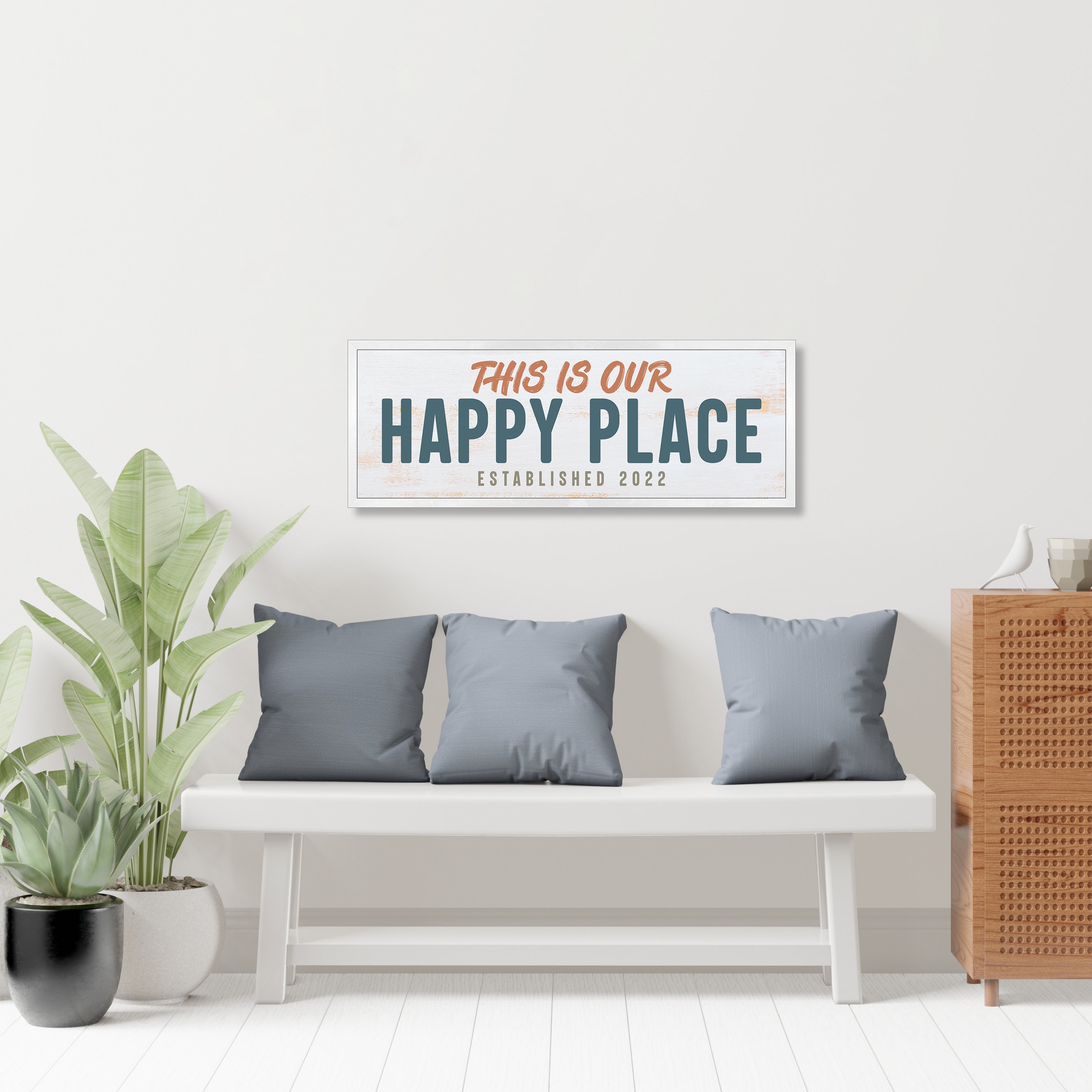 This is our happy place sign-above couch wall decor-living room