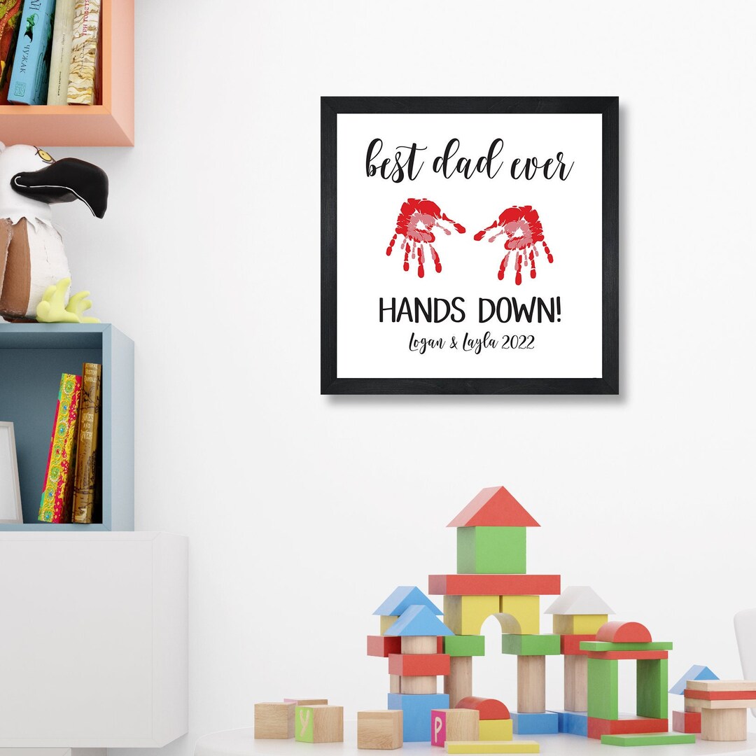 Best Dad Ever Hands Down best Grandpa Ever handprint Art Christmas Gift