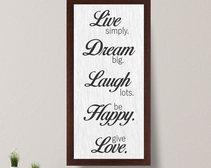 Live simply sign-framed inspirational signs for home-wall decor art-living room wood sign-farmhouse vertical signs for home-family room sign
