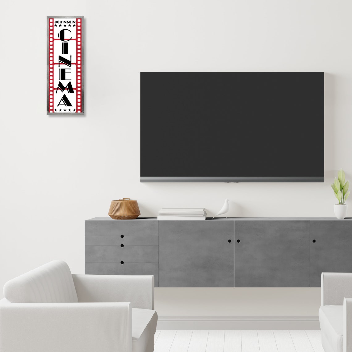 Tv Room Wall Decorpersonalized Family Cinema Wall Etsy