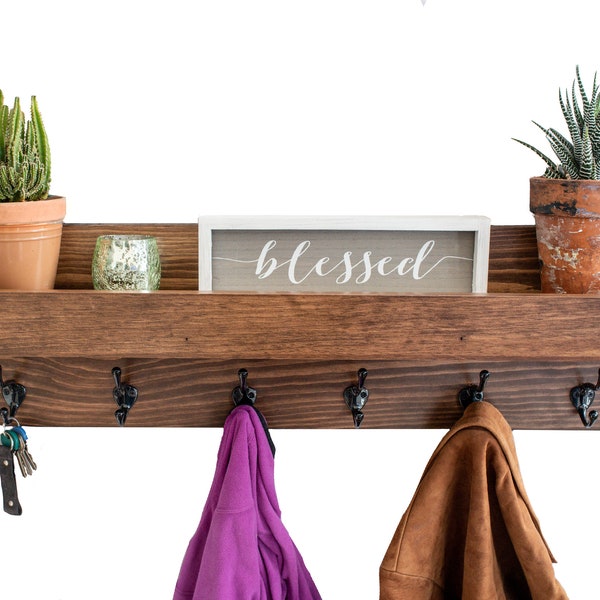 Wood coat rack with shelf-wooden coat rack wall mount wall coat rack with shelf-entryway shelf entryway coat rack-dog leash holder-keys rack