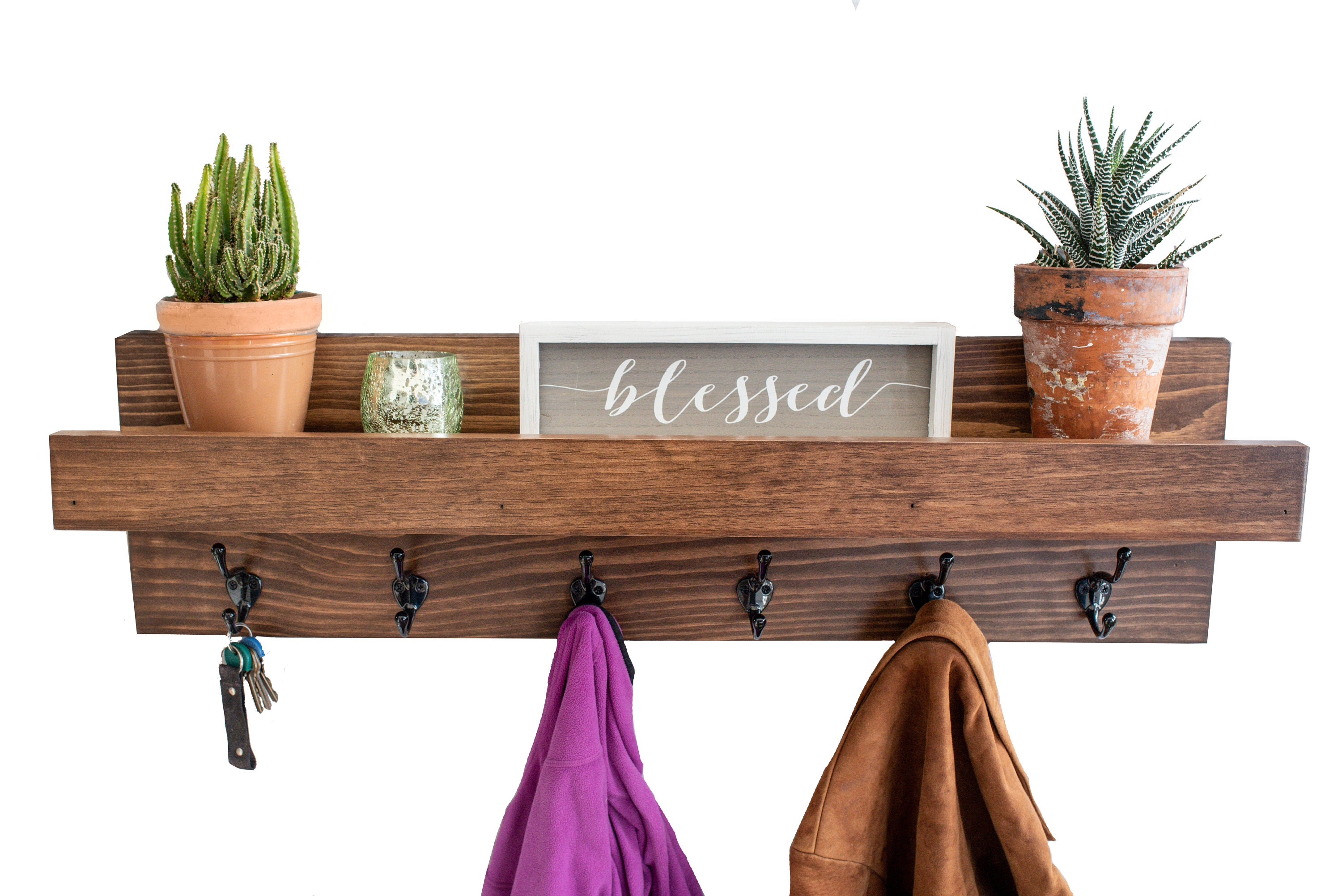 Entryway Wall Hooks with Shelf Coat Hanger Coat Rack Hanging Shelf