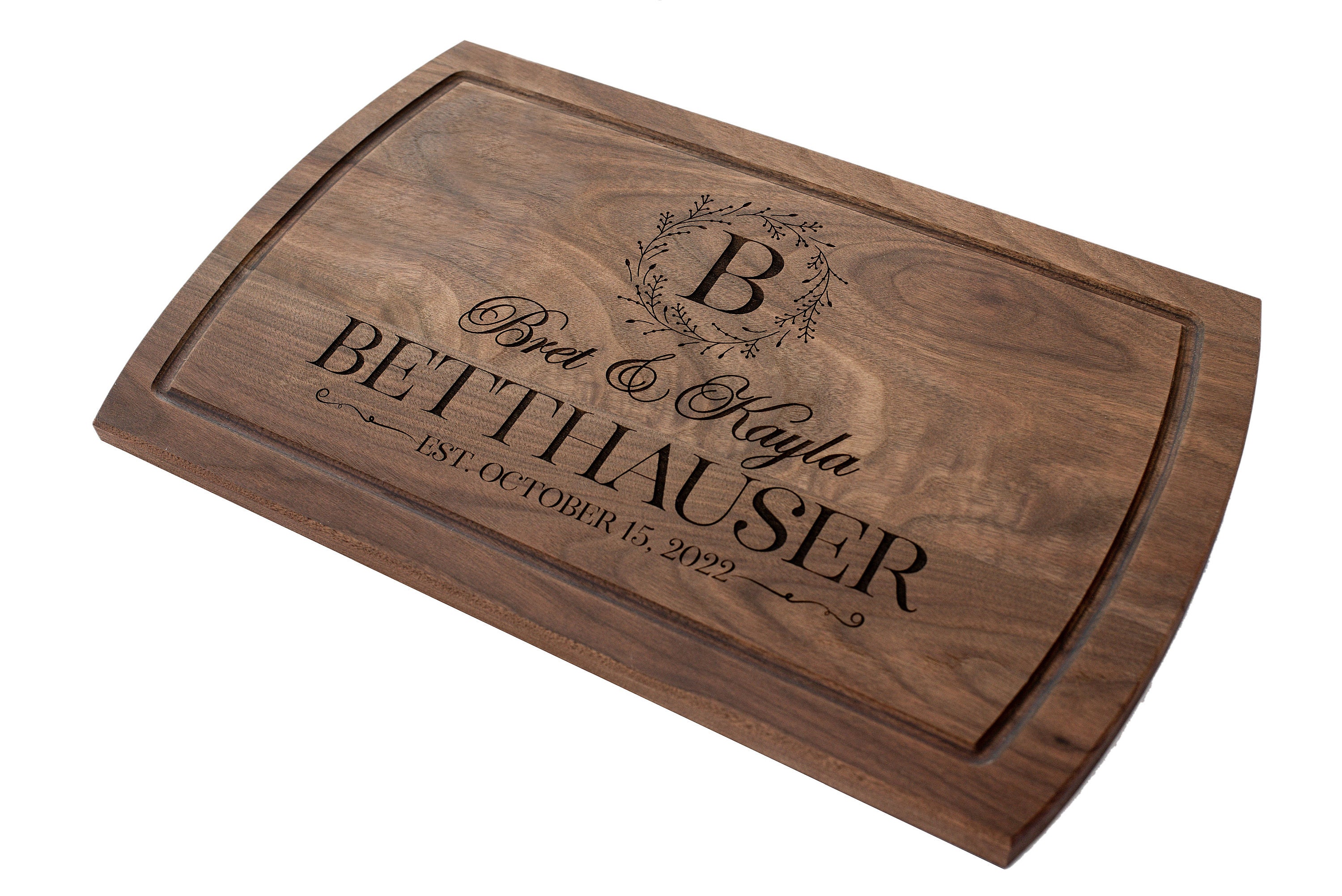 Personalized Oak or Walnut Custom Cutting Board, Engraved Cut Board for  Wedding Gift 