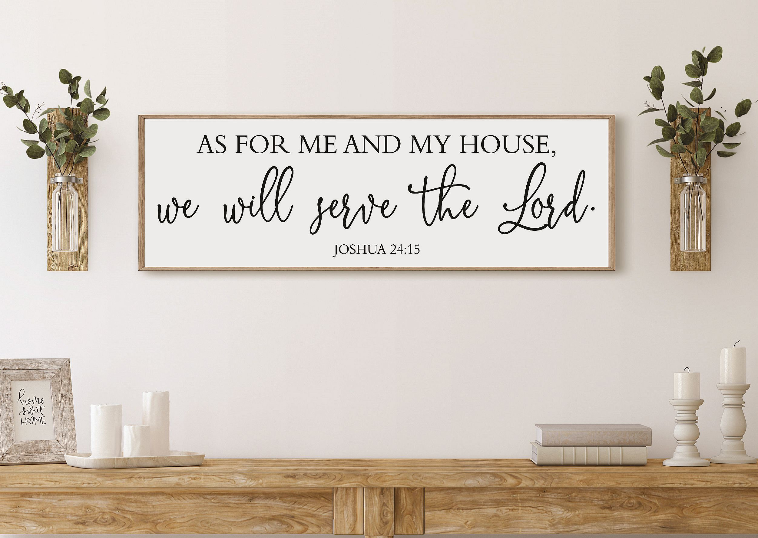 Wood Bible Verse Sign Christian Scripture Home Decor Joshua 24:15 As for Me and My House Rustic Carved Engraved Housewarming Gift