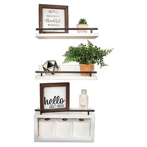 Floating Shelves with Wall Décor Sign, Bathroom Shelves Over