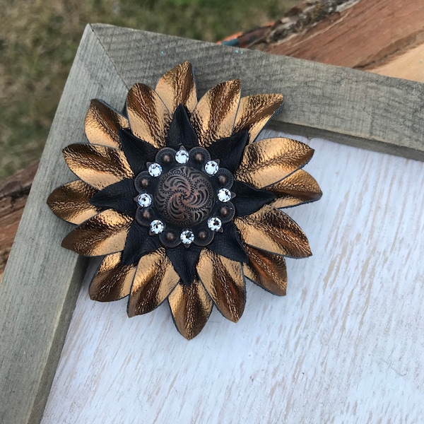 Metallic Copper Leather Sunflower Concho