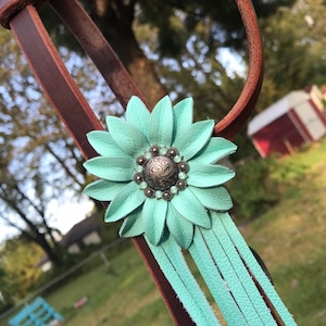 Mint Turquoise Sunflower Leather Flower Concho.