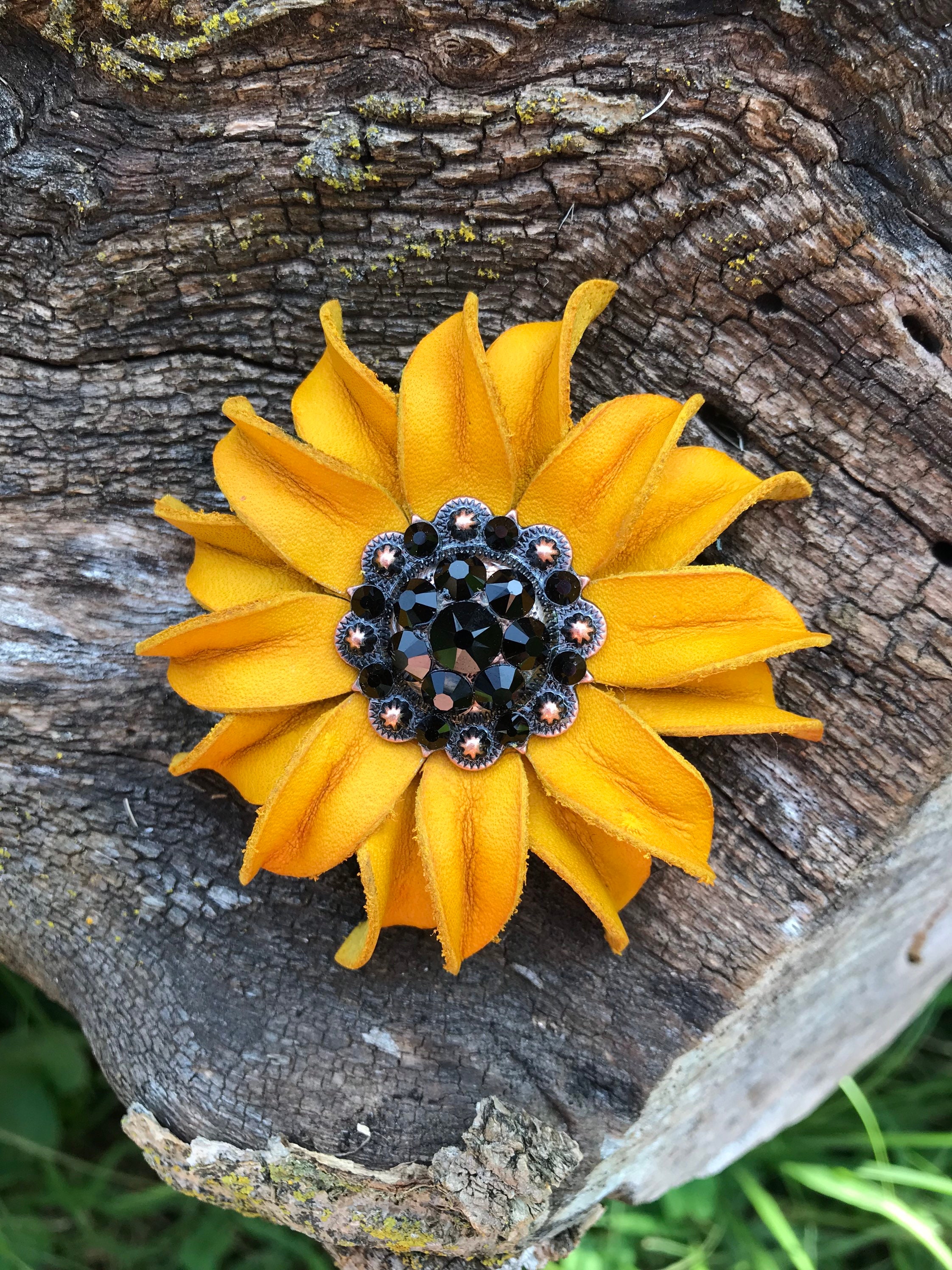 Sunflower leather concho. Leather Sunflower concho for tack Etsy