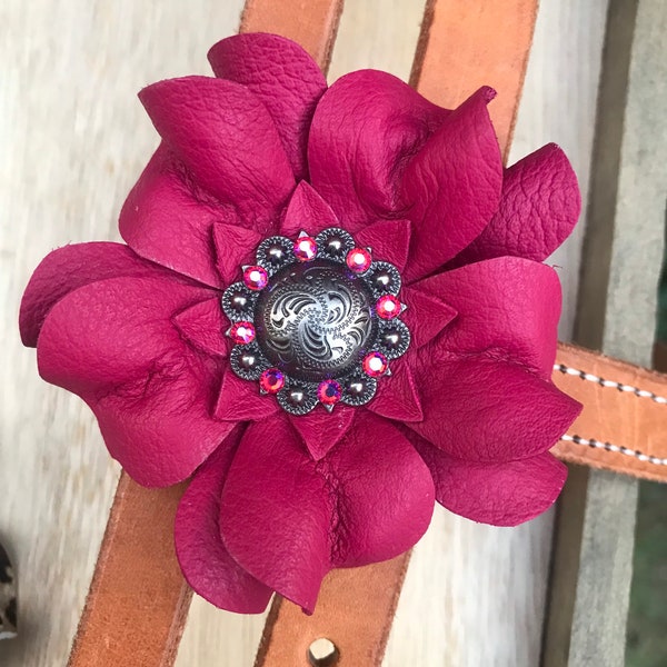 Magenta Pink Leather Flower Concho