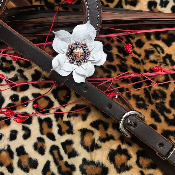 White Leather Concho Flower