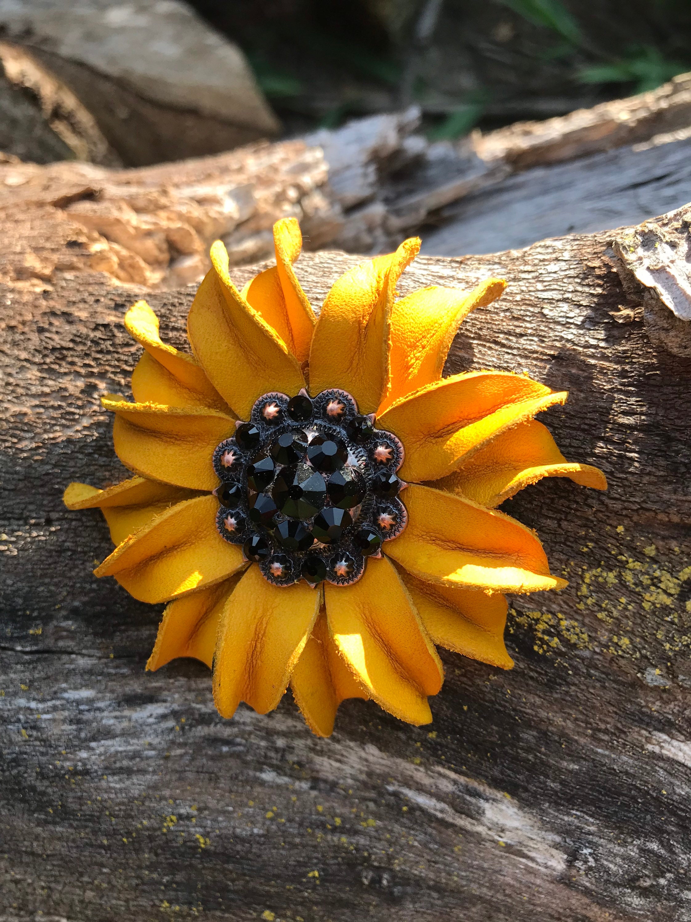 Sunflower leather concho. Leather Sunflower concho for tack Etsy