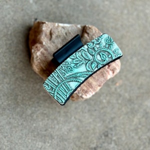 Leather Hair Claw Clip. Paisley print claw clip. Western hair clip. Turquoise hair clip