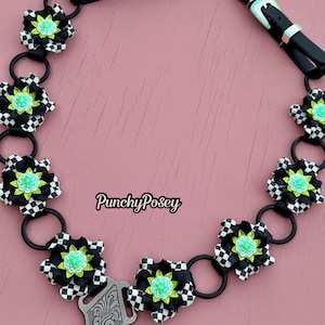 Neon Green and Black Checker Ring Breast Collar. Life Green Tack. Ring Breast Collar. Checkerboard Tack