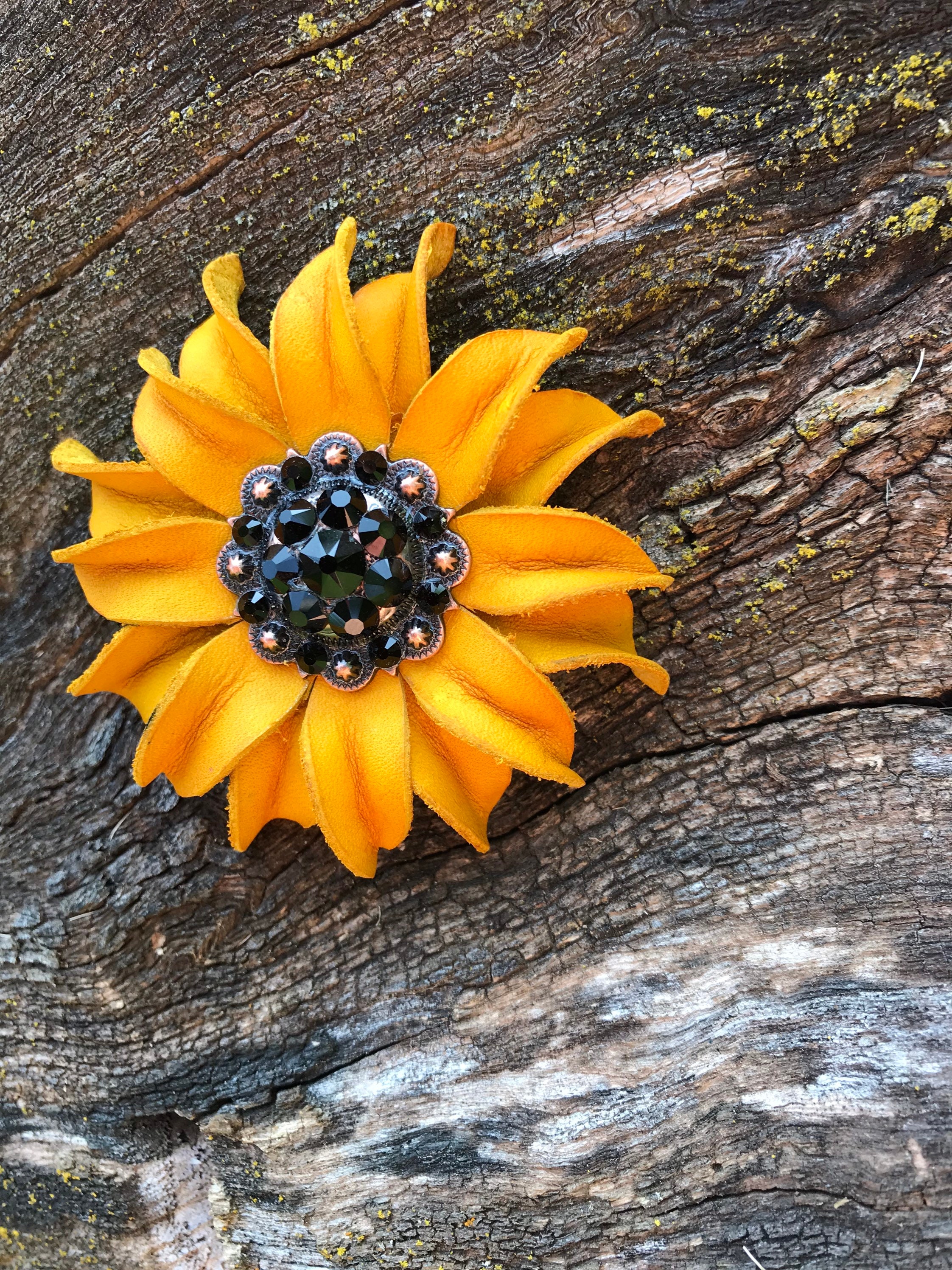 Sunflower leather concho. Leather Sunflower concho for tack Etsy