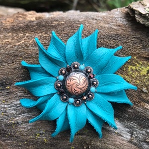 Turquoise Sunflower Leather Flower Concho Teal Leather Flower - Etsy