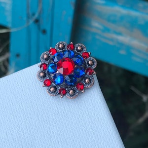 Red and Blue Swarovski Crystal Bling concho image 2