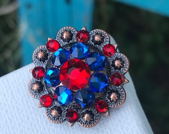 Red and Blue Swarovski Crystal Bling concho