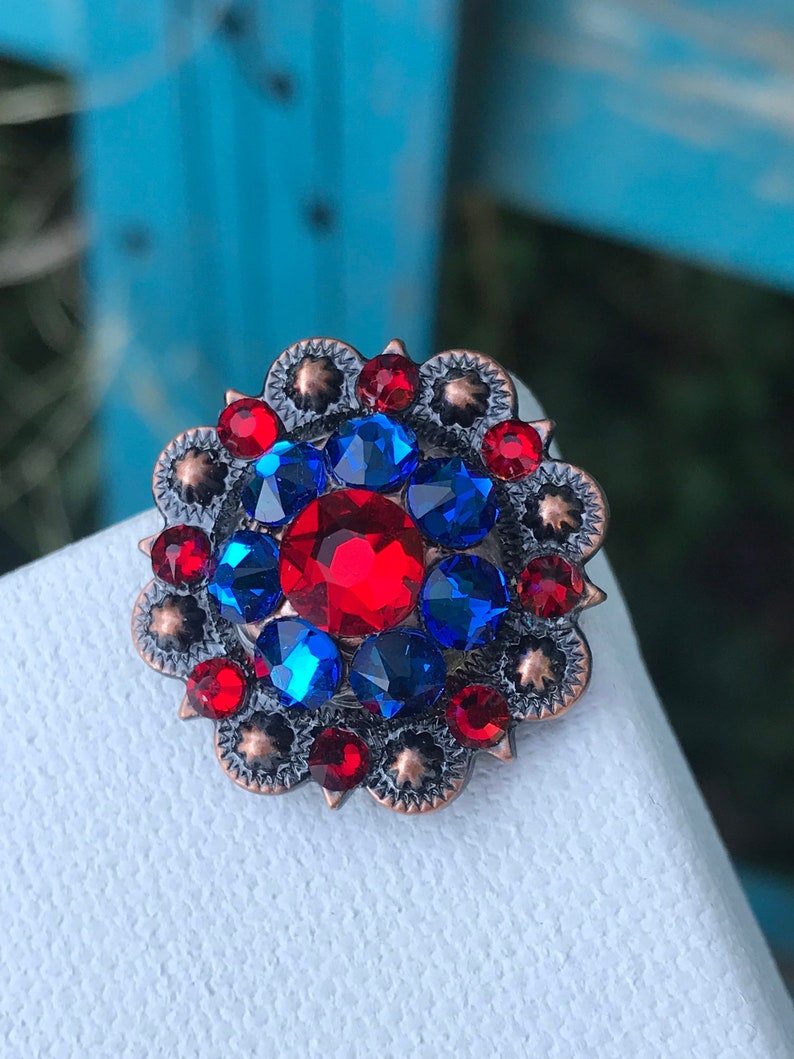 Red and Blue Swarovski Crystal Bling concho image 1