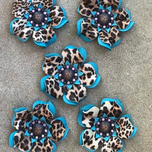 Turquoise Cheetah leather flower concho.