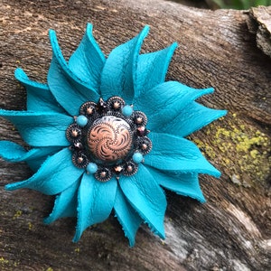 Turquoise Sunflower Leather Flower Concho Teal Leather Flower - Etsy