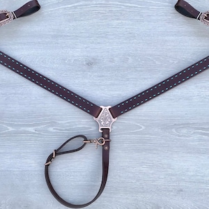 Chocolate Leather Breast Collar with Turquoise Buckstitch