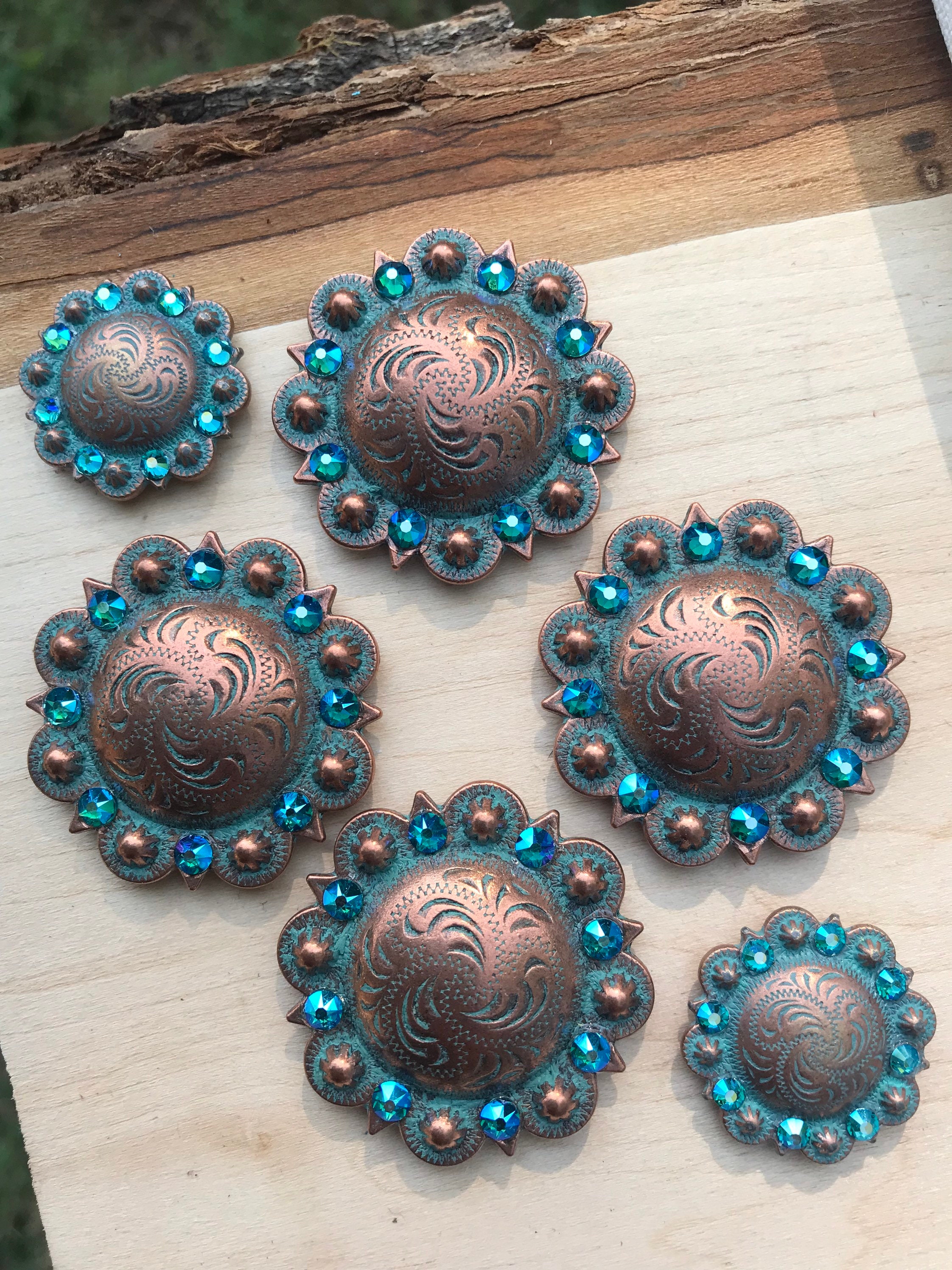 Set of 6 - Saddle Concho Set Nickel, Copper, Brass Star and