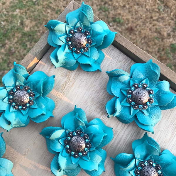 Turquoise Leather Flower Concho