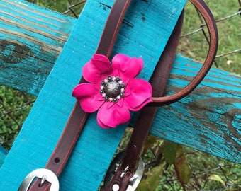 Pink Leather Flower Concho. Swarovski Crystal Bling Concho for tack, saddle conchos.