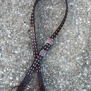 Chocolate Buckstitch Thunderbird Headstall. Dark Brown Leather Headstall. Chocolate Buckstitch Split Ear Headstall