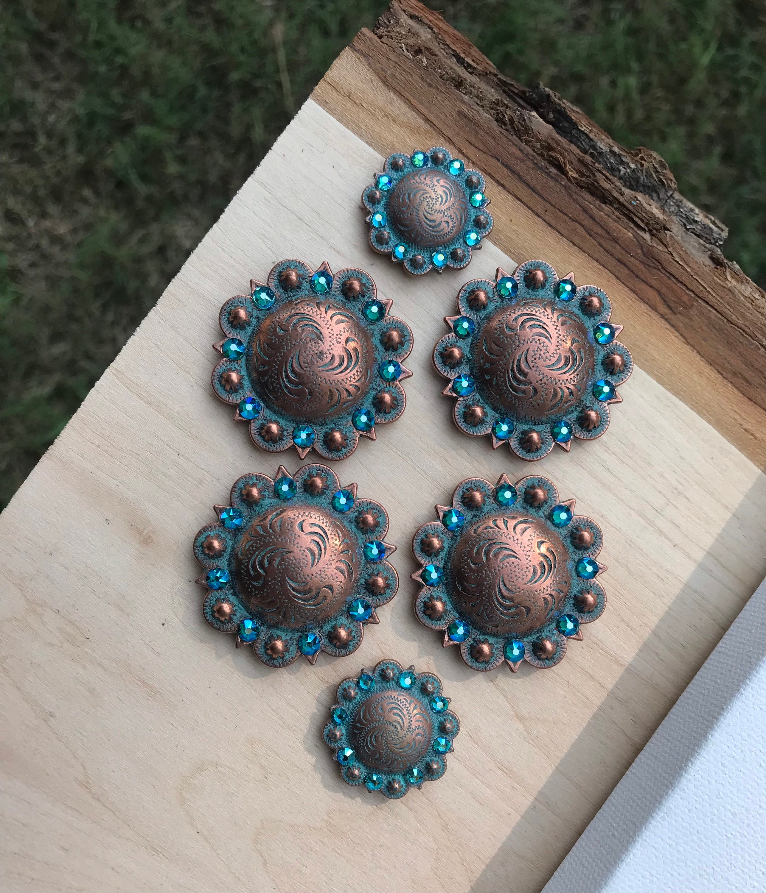 Set of 6 - Saddle Concho Set Nickel, Copper, Brass Star and