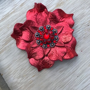 Metallic Red leather flower concho