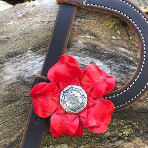 Red Thunderbird leather flower concho