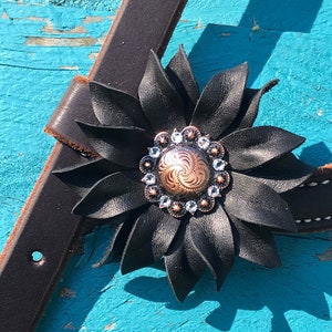 Black Sunflower leather flower concho