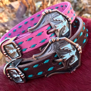 Thunderbird Buckstitch Leather Dog Collars