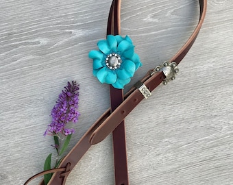 Chocolate Leather Split Ear Headstall with Turquoise Flower Concho
